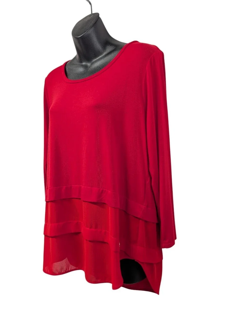 Michael Kors Red Long Sleeve Tiered Layered Blouse Top Sz Large L Sheer Hem